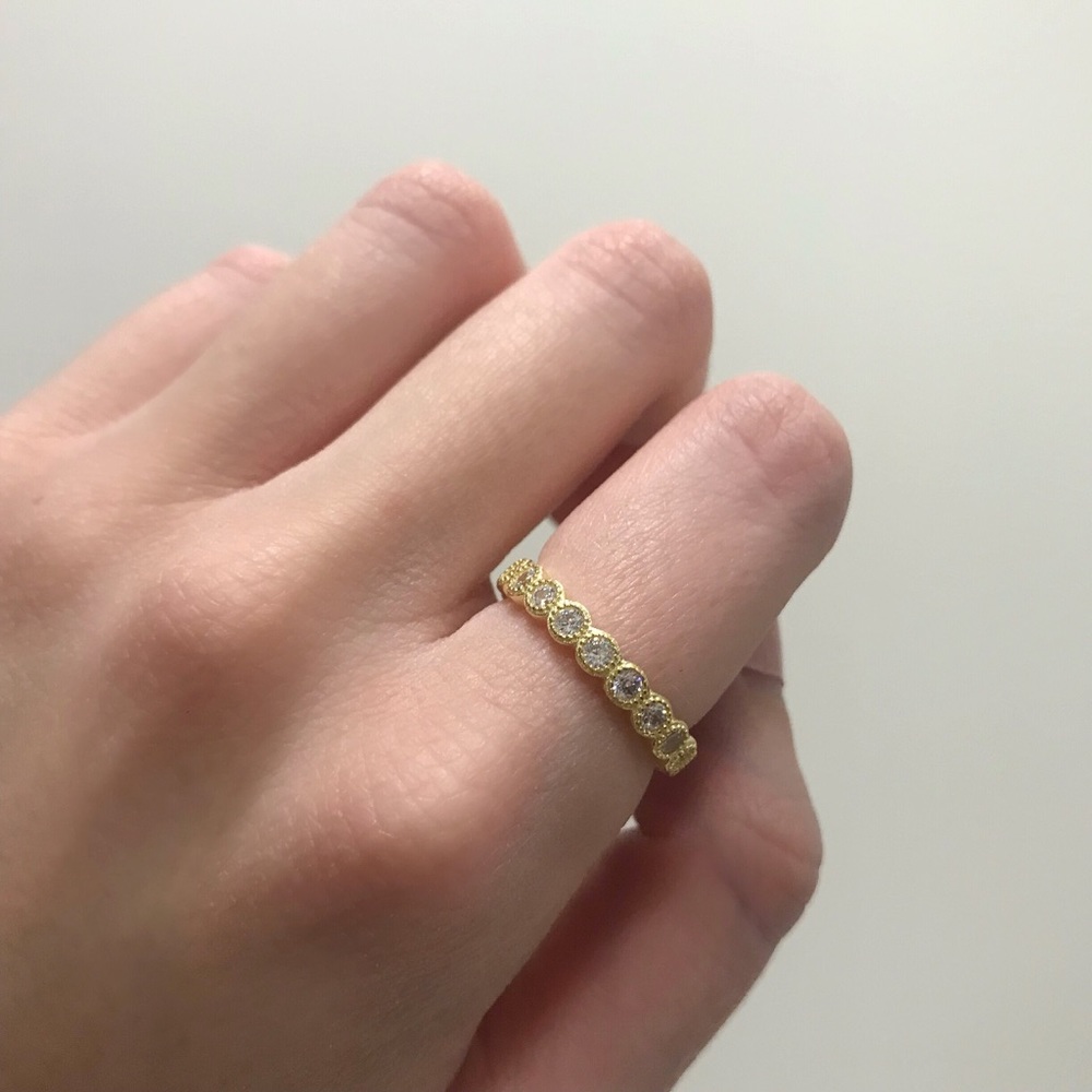 Yellow Gold Plated CZ Antique Bezel Eternity Ring
